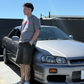 80's Club Tee in grey worn with a Nissan Skyline R34