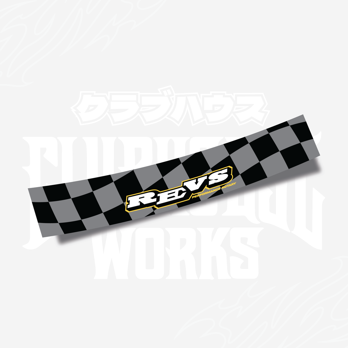 REVS Performance Rotary black and grey checkered windscreen banner