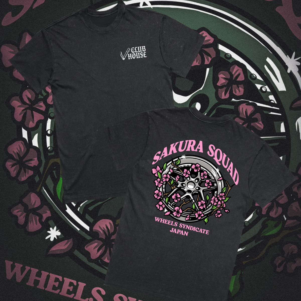 Blitz Sakura Tee with JDM wheel and cherry blossom back print
