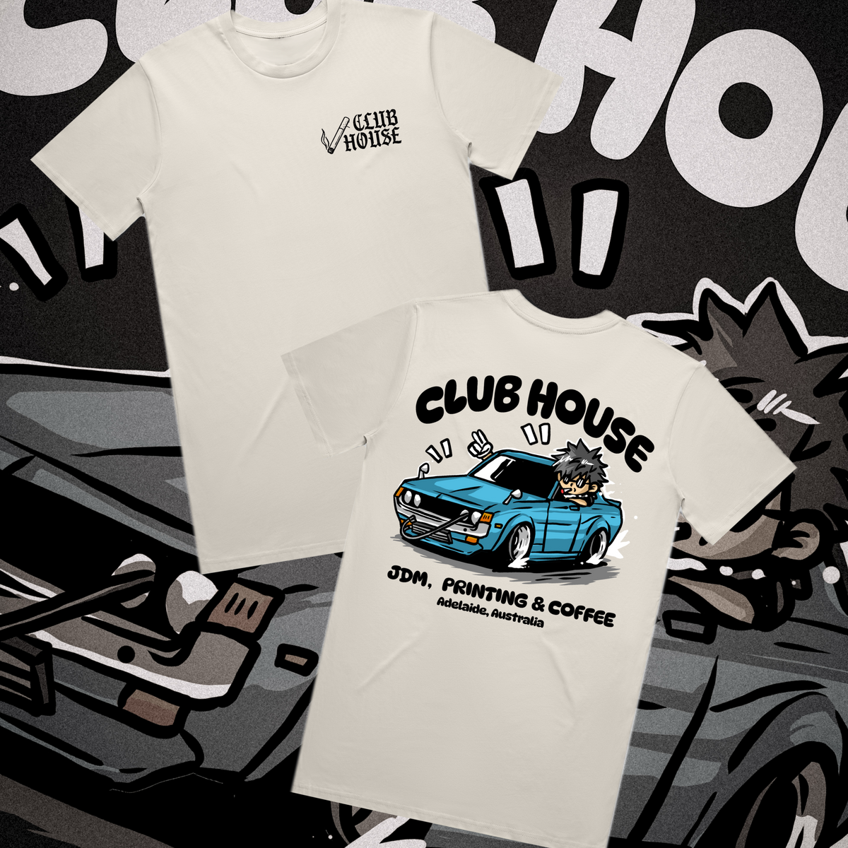 Bone Chibi Club Tee featuring Toyota RA23 Celica chibi artwork