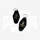 Black Clubhouse Motel 6 acrylic keyring with artwork on both sides