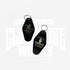 Black Clubhouse Motel 6 acrylic keyring with artwork on both sides