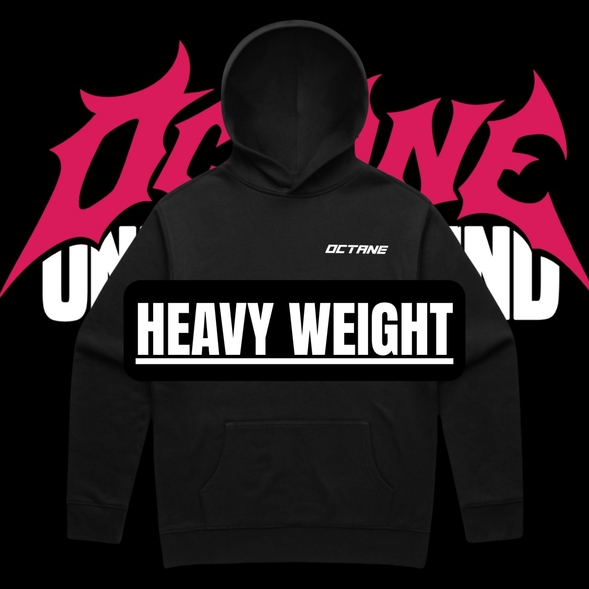 Black heavyweight Octane Vol. 2 hoodie with small Octane chest logo