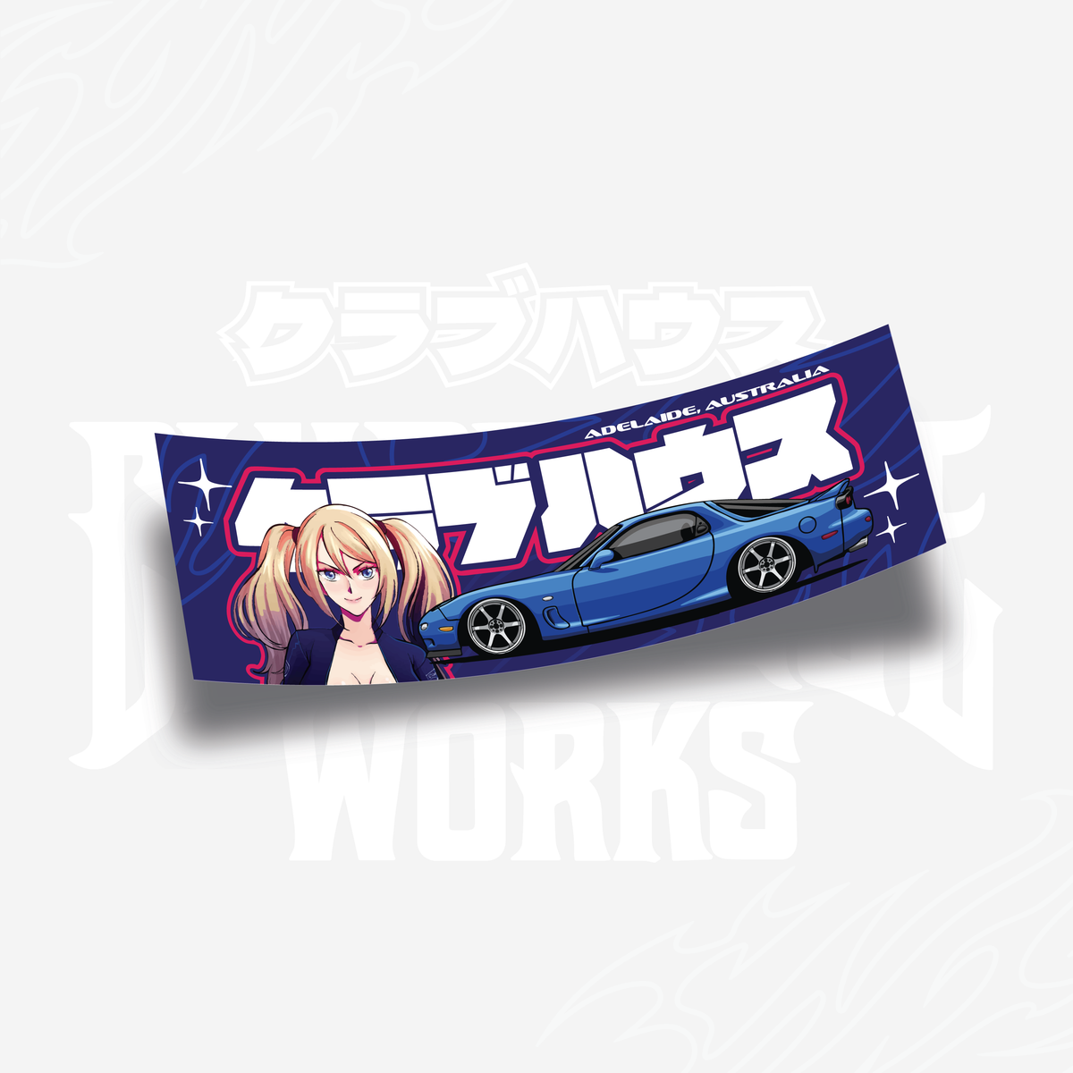 Hero FD3S drift slap featuring blue Mazda RX-7 and anime artwork