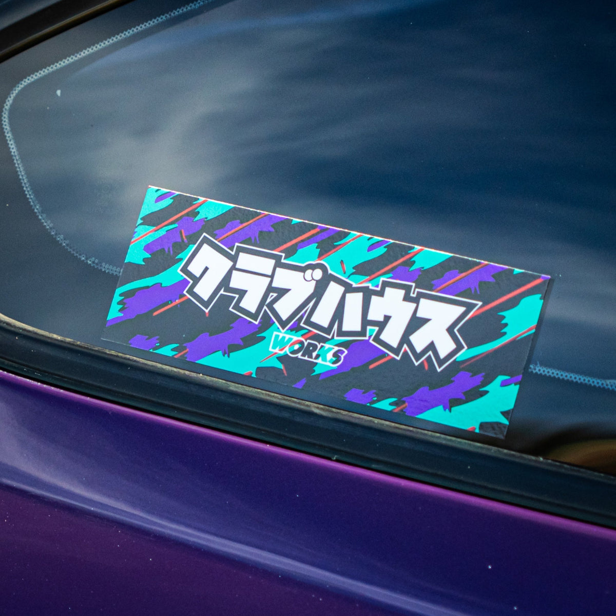HKS-inspired Clubhouse Works drift slap on car window