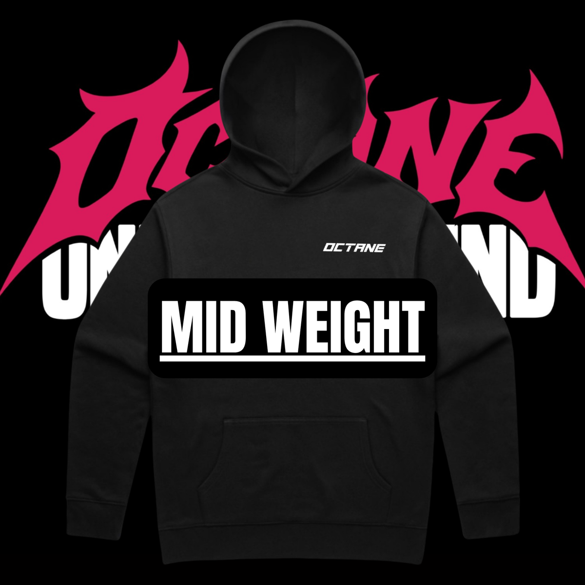 Black midweight Octane Vol. 2 hoodie with small Octane chest logo