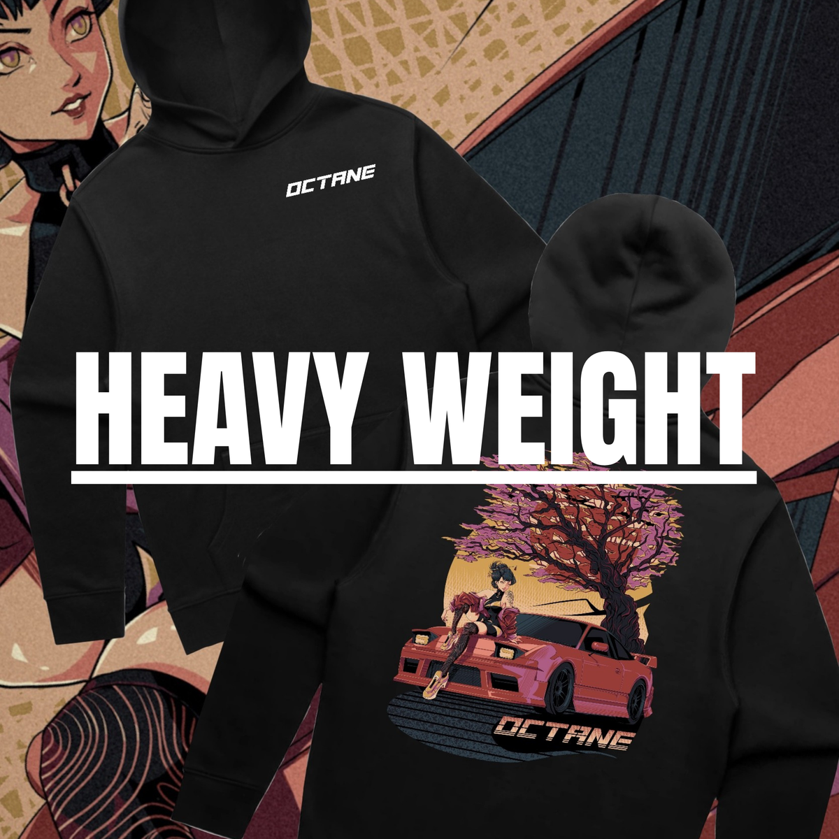 Octane Sakura SX heavyweight hoodie featuring pink Nissan 180SX artwork