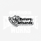 REVS Performance Rotary Wizards black and white die cut sticker